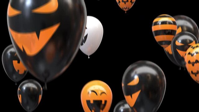 Loop Flying halloween balls with alpha channel