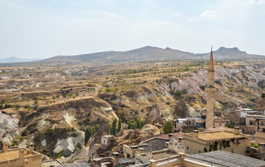 Obraz premium The town of Uchisar from highest building of Cappadocia the Castle Rock, Turkey