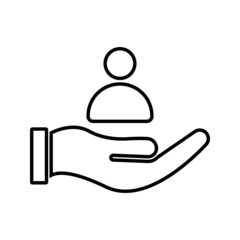 hand and human Customer care icon. Customer Retention Patient assistance icon. Service support. Safety pictogram. Icon, care, customer, retention, patient, client, help, consumer, vector