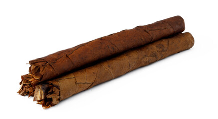 Bunch of hand rolled cigars isolated on white