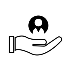 hand and human Customer care icon. Customer Retention Patient assistance icon. Service support. Safety pictogram. Icon, care, customer, retention, patient, client, help, consumer, vector