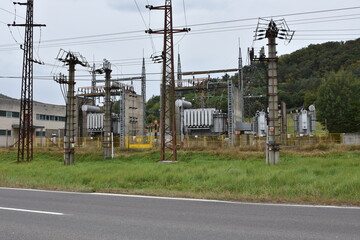 Power transformer station in  district town  Zarnovica, Slovakia, supplying with electricity the...
