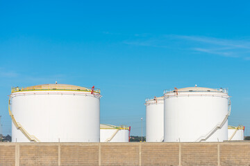 Several huge tanks for storing fuel.