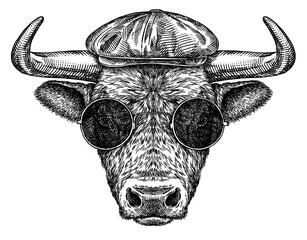 black and white engrave isolated bull illustration