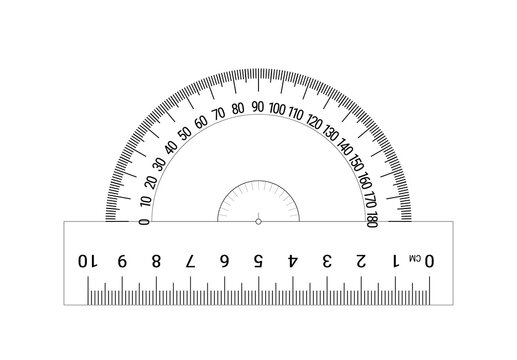 The measuring instrument is a protractor on a white background. Vector illustration.