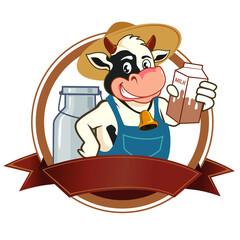 cow logo mascot cartoon in vector
