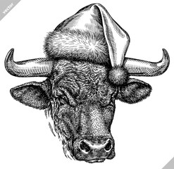 black and white engrave isolated bull vector illustration