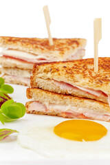 Sandwich with meat slices on white background