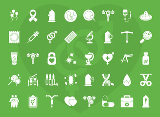 icon set of sexual health, silhouette style