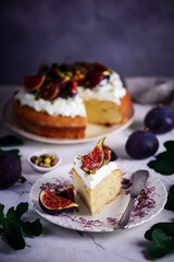 Figs cake with fresh cream frosting..style vintage