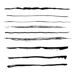 Grunge lines. Paint brushes, vector set. Isolated brush strokes.