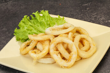Roasted squid rings with salad