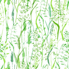 Meadow grass seamless pattern in green colors