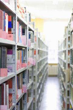 Color Coded Filing System On Library Shelves