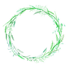 Meadow grassround frame wreath in green colors