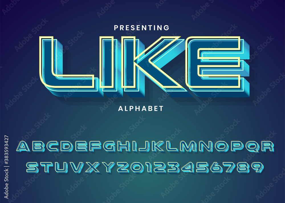 Fototapete retro futuristic 80s font style. vector alphabet with chrome effect template for game title, poster 