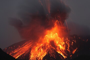 Molten lava erupts from Sakurajima Kagoshima Japan