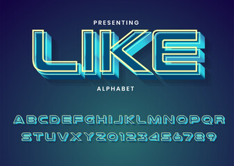 Retro Futuristic 80s font style. Vector alphabet with chrome effect template for game title, poster headline, old style
