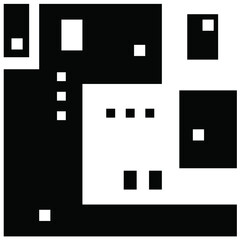 Architectural prerequisites. Black, white abstract city made of squares. Modernism. Vector illustration street facades with element square windows and doors in flat style.