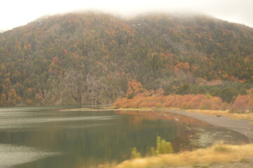 Hiking in Patagonian Autumn with stunning colors around San Martin de Andes in Argentina
