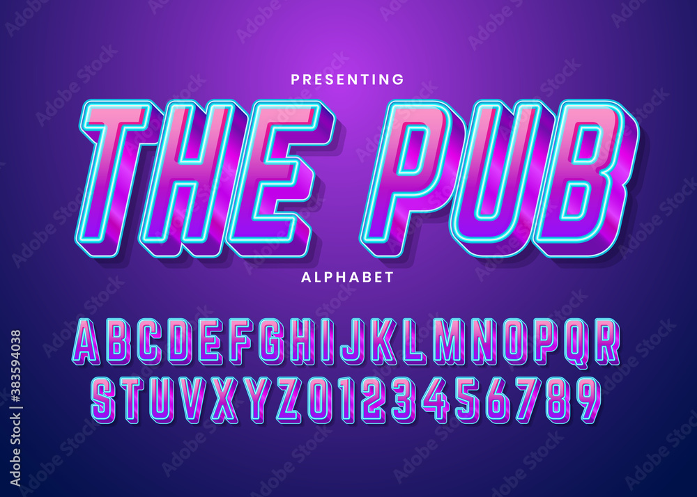 Fototapete retro futuristic 80s font style. vector alphabet with chrome effect template for game title, poster 
