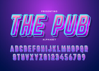 Fototapeta premium Retro Futuristic 80s font style. Vector alphabet with chrome effect template for game title, poster headline, old style