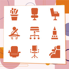 Simple set of 9 icons related to ottoman