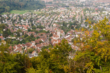 Muttenz, Kirche, Sankt Arbogastkirche, Sankt Arbogast, Reformierte Kirche, Ringmauern, Kirchhof, Dorf, Dorfkern, Kirchplatz, Kirchturm, Wartenberg, Baselland, Schweiz, Herbst