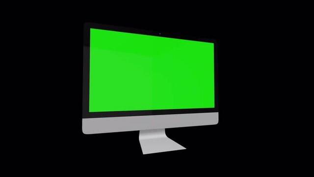 Computer monitor mockup with green screen, Monitor move from left to right side, 4K animation with Slow camera track motion, Alpha File