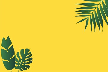 Fototapeta na wymiar Print summer exotic jungle plant tropical palm leaves. Pattern, seamless floral vector on the yellow geometric background. Nature wallpaper.