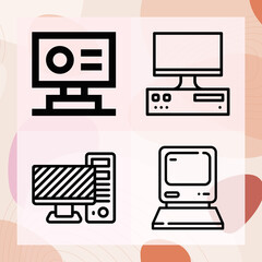 Simple set of personal computer related lineal icons