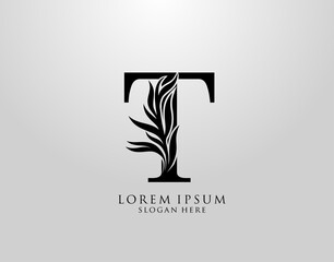 Letter T logo Nature Leaves Logo, alphabetical leaf icon.