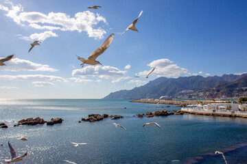 Amazing view on Salerno and Mediterranean Sea.  Beauty of nature in autumn!