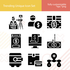 Simple set of cash related filled icons.