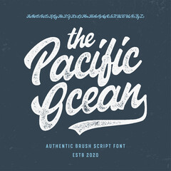  Original Brush Script Font " The Pacific Ocean ". Retro Typeface. Vector Illustration. © John Enthoven