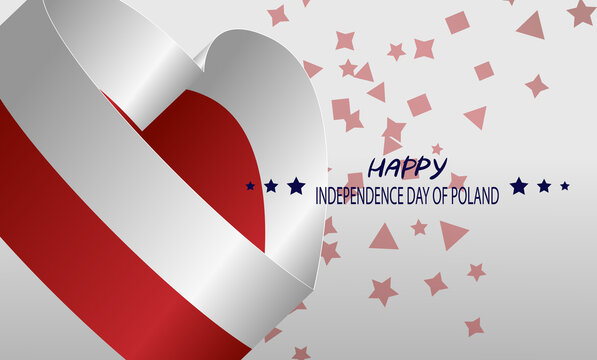 11 Nov. Greeting card with the independence day of Poland. Waving flags of Poland in the form of a heart. EPS10