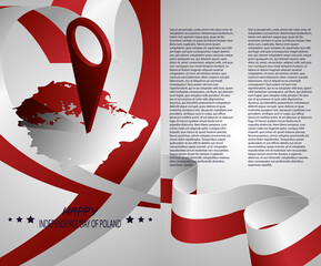11 Nov. Greeting card with the independence day of Poland. Waving flags of Poland, map and geolocation point. EPS10