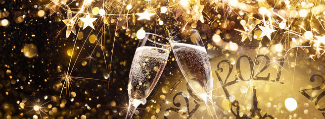 New Year's Eve 2021 Celebration Background with Champagne