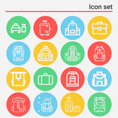 16 pack of traveling bag  lineal web icons set