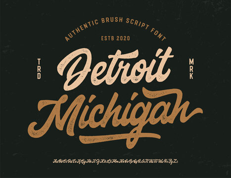 Original Brush Script Font " Detroit, Michigan ". Retro Typeface. Vector Illustration.