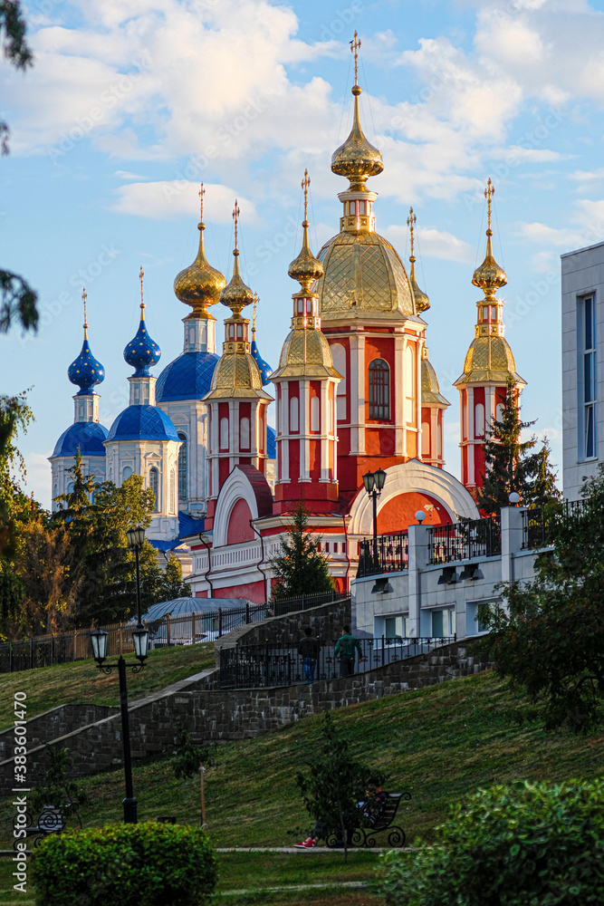 Poster panorama of tambov with the image of churchs