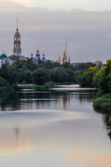 Fototapeta na wymiar Panorama of Tambov with the image of churchs
