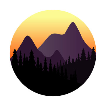 Little sunset landscape with mountains and trees