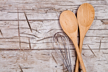 spoons and wire whisk
