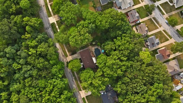 Landscape aerial view above aerial view Cleveland Ohio US amazing panoramic small town of a neighborhood with a lifestyle residential green areas.