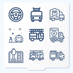 Simple set of 9 icons related to cab