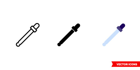 Eyedropper tool icon of 3 types color, black and white, outline. Isolated vector sign symbol.