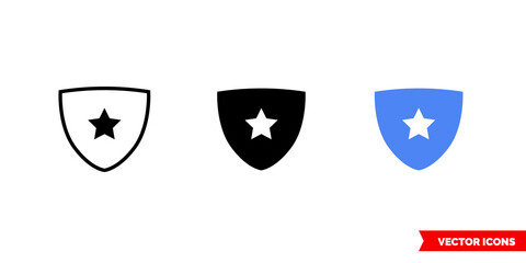 Favorites shield icon of 3 types color, black and white, outline. Isolated vector sign symbol.