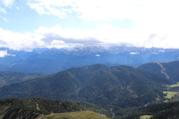 Fototapeta premium The great view from Krottenkopf Mountain, the highest summit in the Bavarian Estergebirge