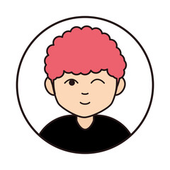 young boy wink expression cartoon character, round line icon